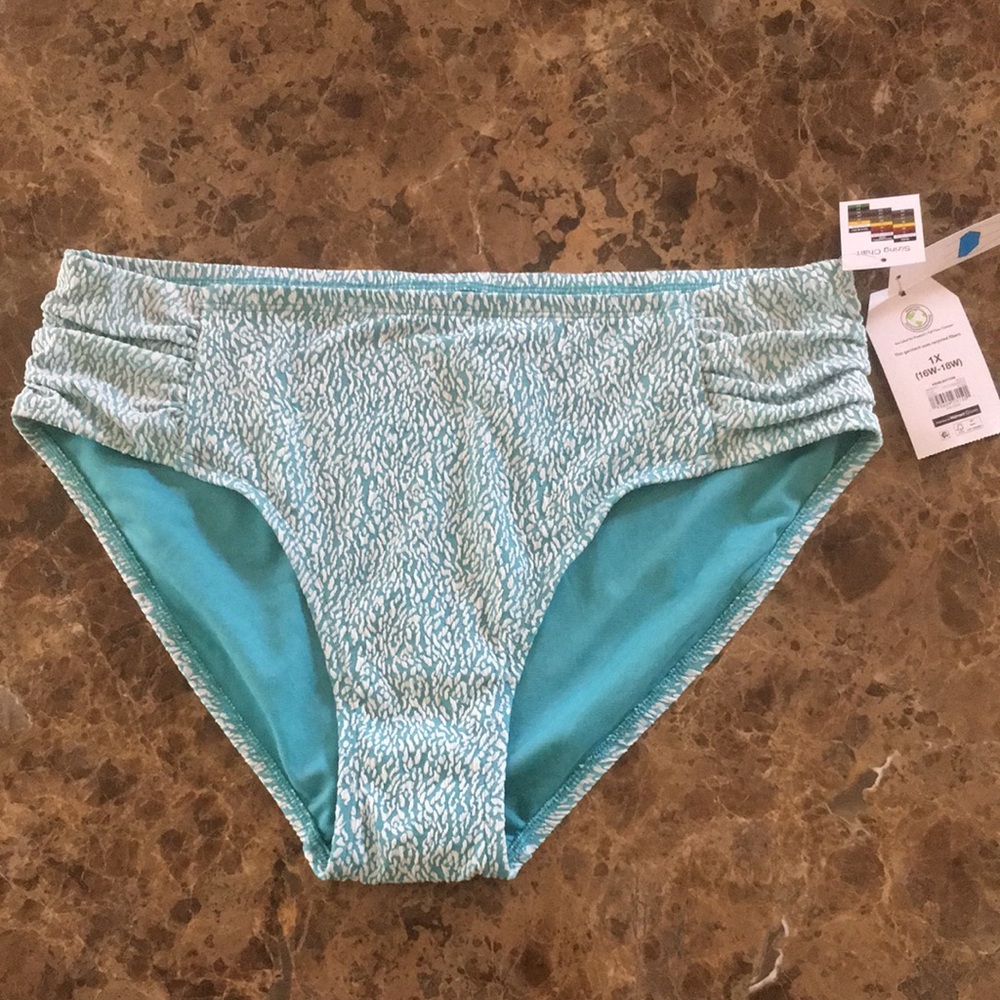 🆕Time and Tru Mid-Rise Ruched Turquoise Textured Bikini Bottom Swimsuit size 1X